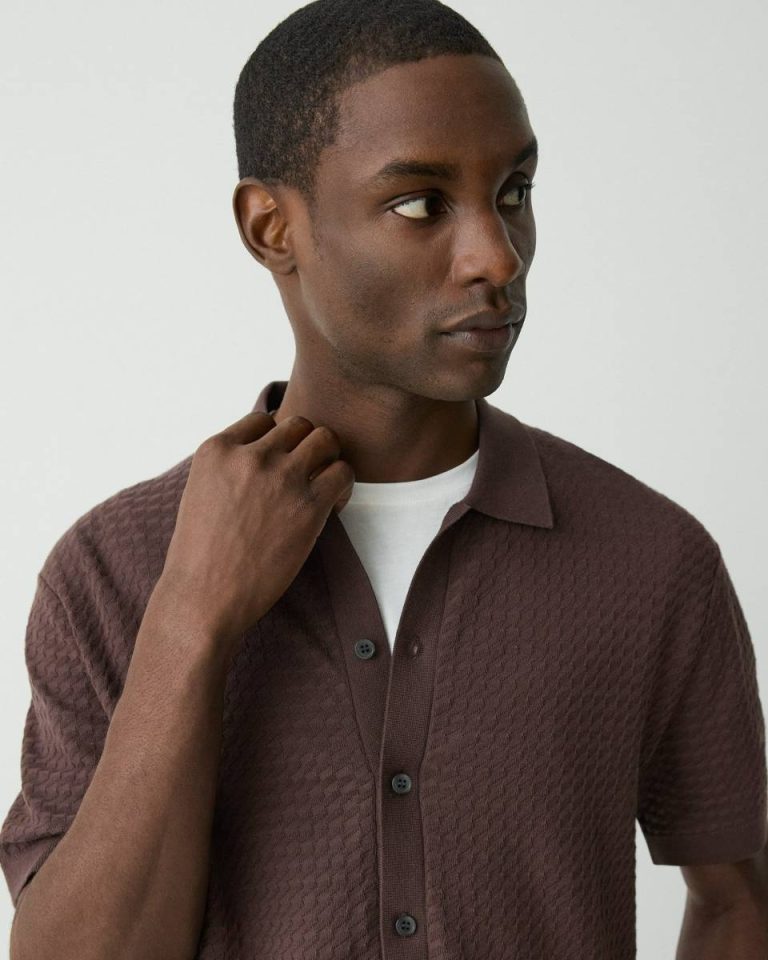 Cairn Short-Sleeve Sweater In Cotton Men Theory Dark Mocha Sweaters + Cardigans - 4