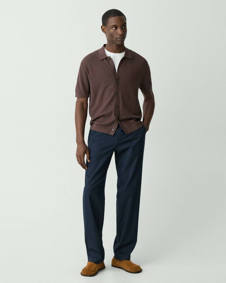 Cairn Short-Sleeve Sweater In Cotton Men Theory Dark Mocha Sweaters + Cardigans - 5