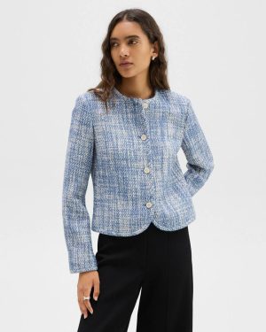 Cardigan Jacket In Tweed Blue Multi Theory Blazers + Jackets Women - 1