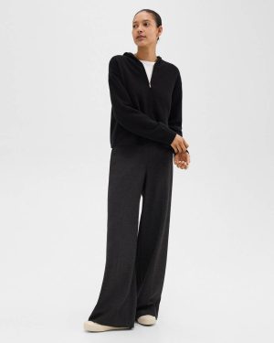 Charcoal/Black Pants Women Theory Wide-Leg Pant In Double-Knit Jersey - 1