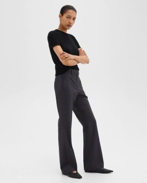 Charcoal Melange Pants Women Theory Flared Pant In Good Wool - 1