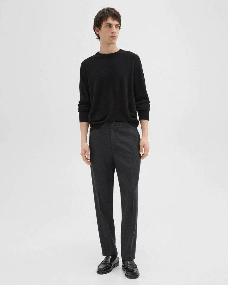 Charcoal Melange Theory Larin Drawstring Pant In Stretch Flannel Pants Men - 2