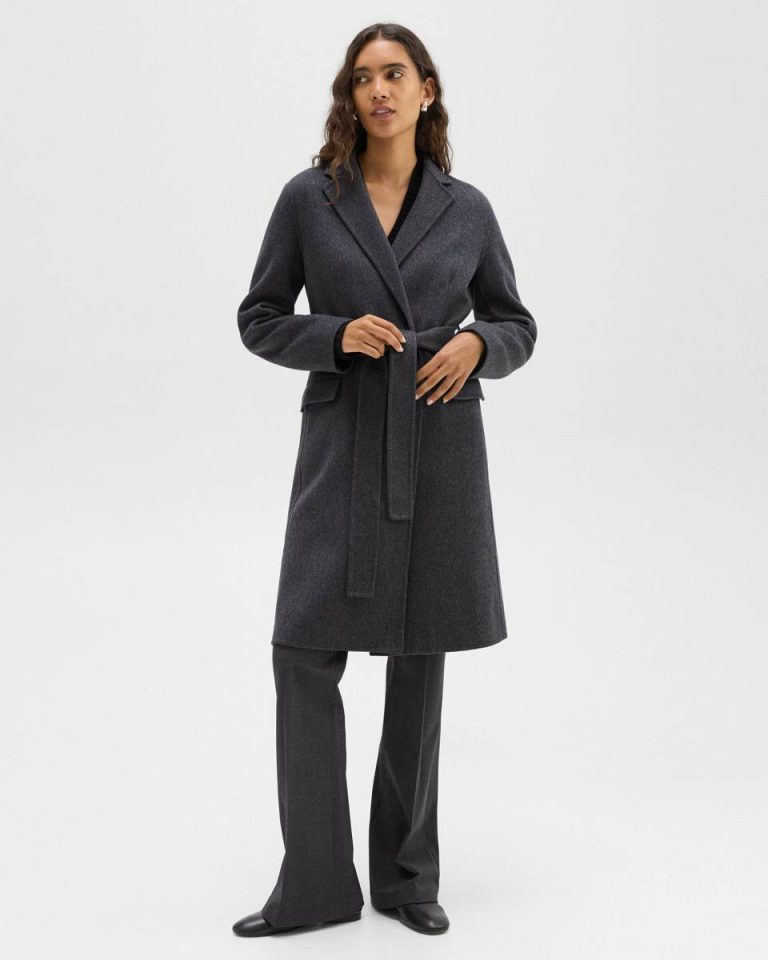 Charcoal Melange Theory Outerwear Women Wrap Coat In Double-Face Wool-Cashmere - 1