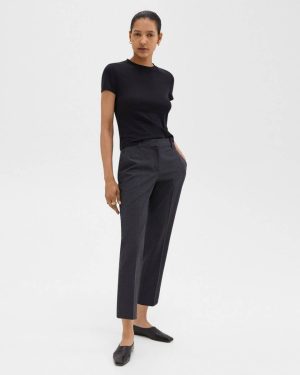 Charcoal Melange Treeca Pant In Good Wool Women Theory Pants - 1