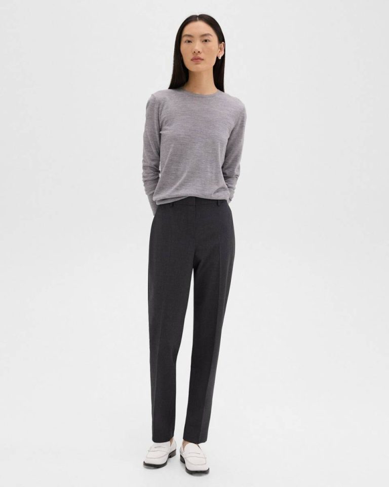 Charcoal Melange Women Theory Pants Treeca Full Length Pant In Good Wool - 2