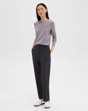 Charcoal Melange Women Theory Pants Treeca Full Length Pant In Good Wool - 1