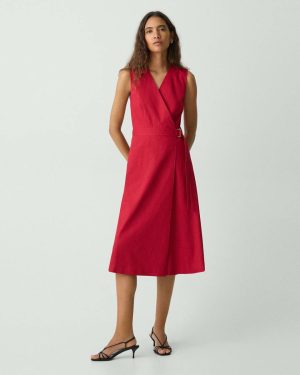 Cherry Dresses Sleeveless A-Line Wrap Dress In Good Linen Theory Women - 1