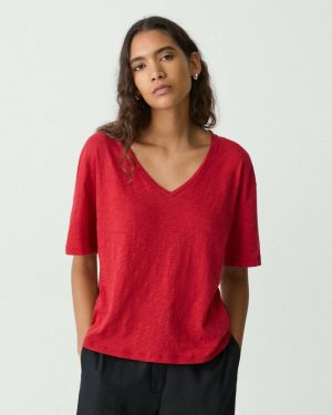 Cherry Theory Women Loungewear Relaxed V-Neck Tee In Slub Cotton - 1