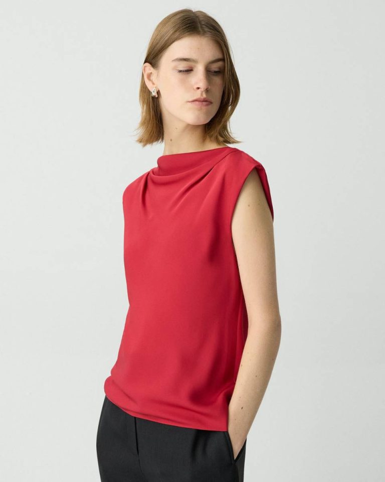 Cherry Tops Women Theory Cowl Neck Top In Silk Georgette - 2