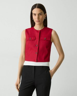 Cherry Trucker Vest In Good Linen Women Blazers + Jackets Theory - 1