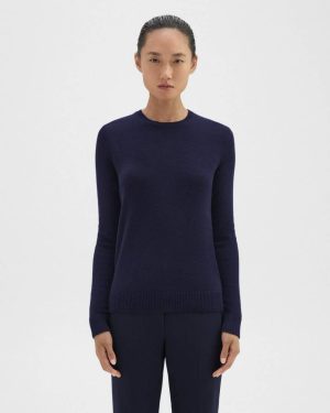 Crewneck Sweater In Feather Cashmere Theory Women Deep Navy Sweaters + Cardigans - 1