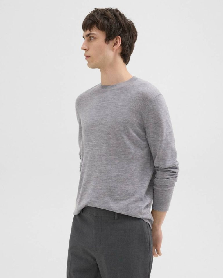 Crewneck Sweater In Regal Wool Sweaters + Cardigans Men Cool Heather Grey Theory - 2