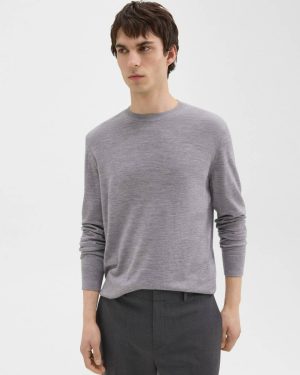 Crewneck Sweater In Regal Wool Sweaters + Cardigans Men Cool Heather Grey Theory - 1
