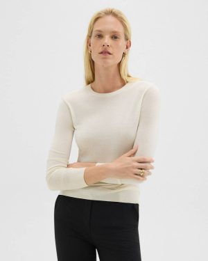 Crewneck Sweater In Regal Wool Sweaters + Cardigans Theory Women New Ivory - 1