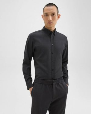 Dark Charcoal Hugh Shirt In Virgin Wool Shirts Theory Men - 1