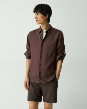 Dark Mocha Theory Irving Shirt In Relaxed Linen Men Shirts - 1
