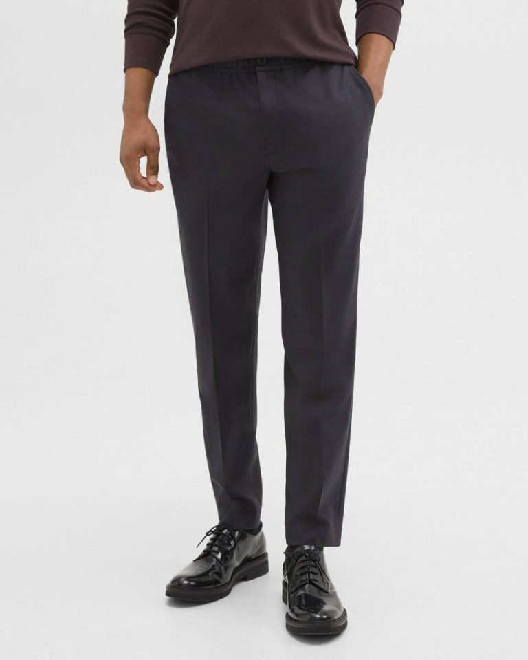 Dark Navy Pants Larin Drawstring Pant In Stretch Flannel Men Theory - 4