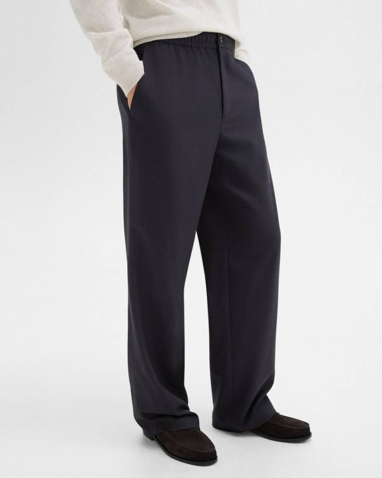 Dark Navy Theory Wide-Leg Drawstring Pant In Stretch Flannel Pants Men - 4