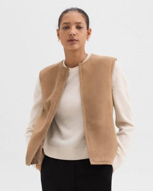 Dark Palomino Reversible Vest In Shearling Theory Outerwear Women - 1
