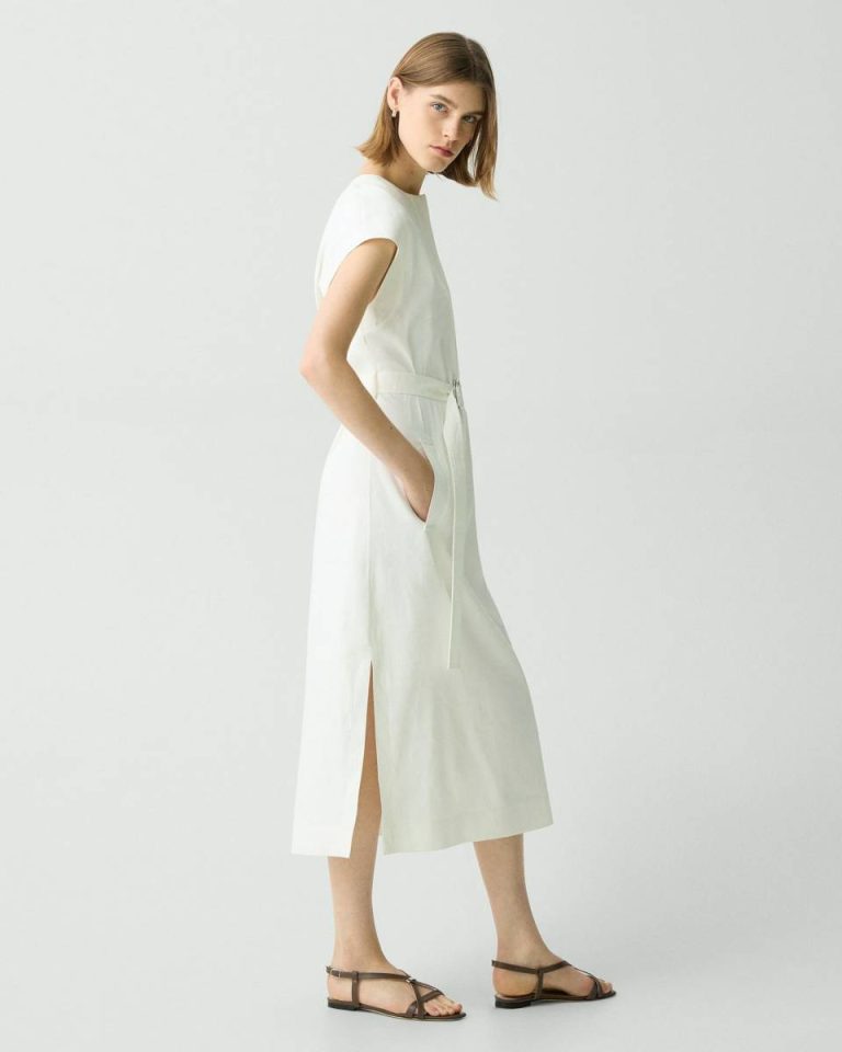 Dresses Theory Women Belted Midi Dress In Good Linen White - 2