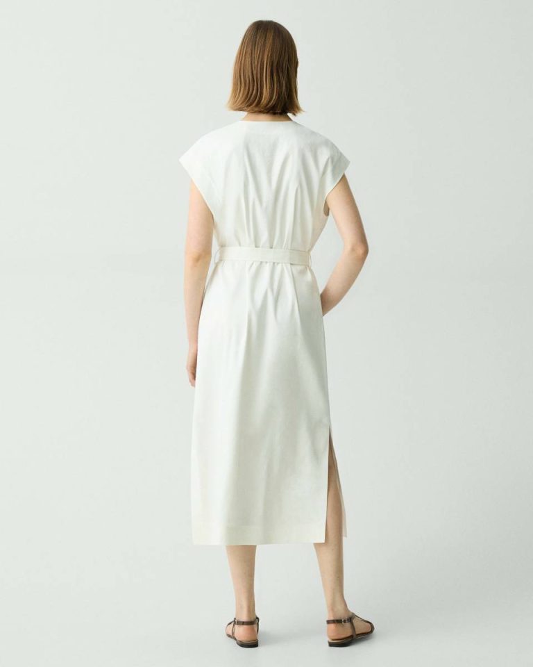 Dresses Theory Women Belted Midi Dress In Good Linen White - 3