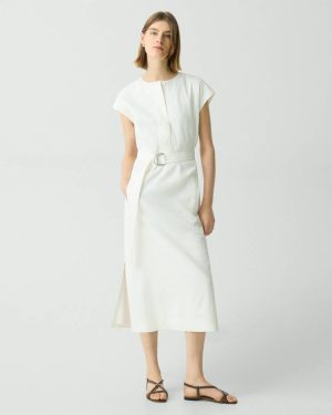 Dresses Theory Women Belted Midi Dress In Good Linen White - 1