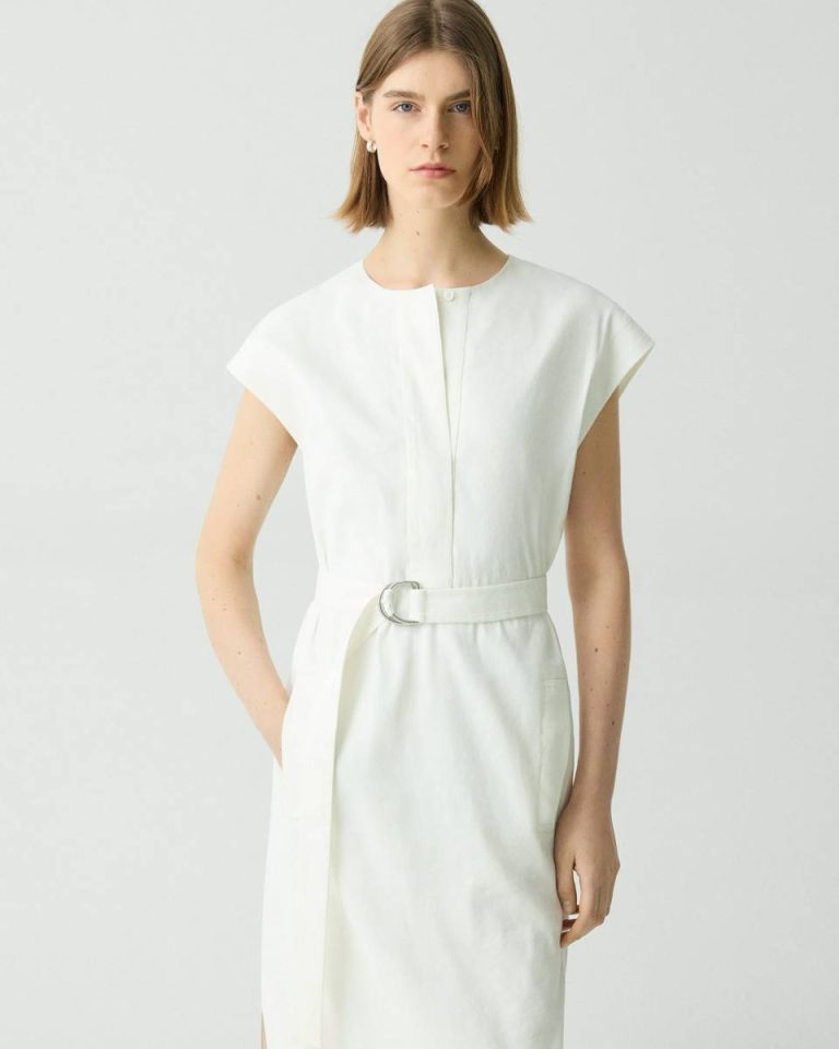 Dresses Theory Women Belted Midi Dress In Good Linen White - 4