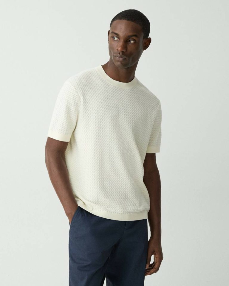 Eggshell Sweaters + Cardigans Damian Short-Sleeve Tee In Cotton Theory Men - 2