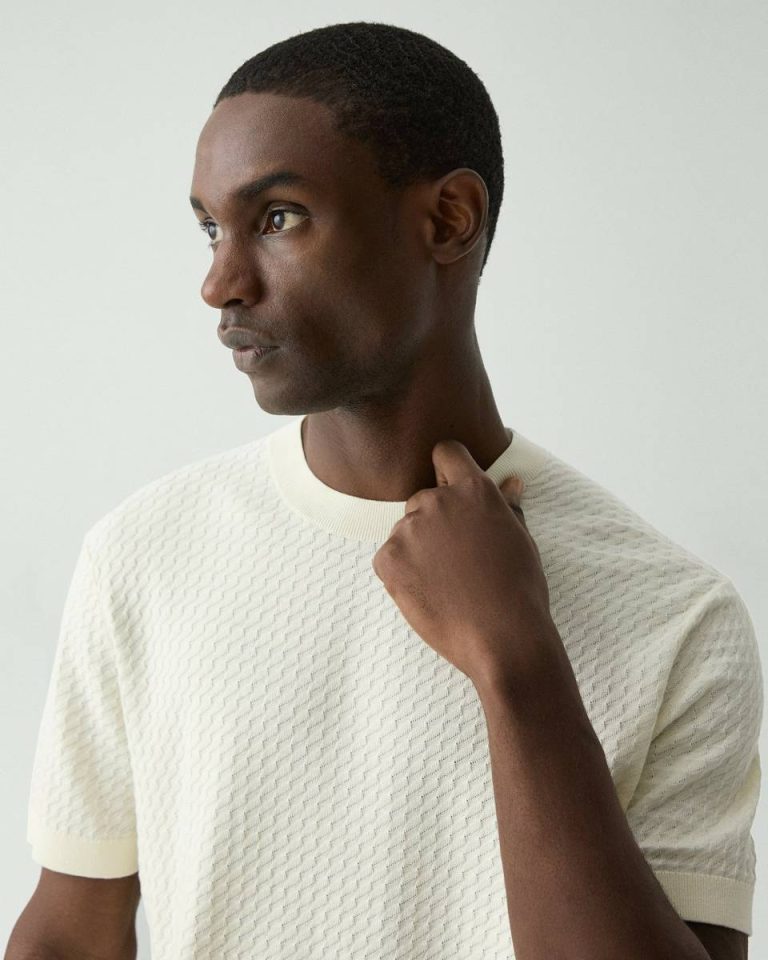 Eggshell Sweaters + Cardigans Damian Short-Sleeve Tee In Cotton Theory Men - 4