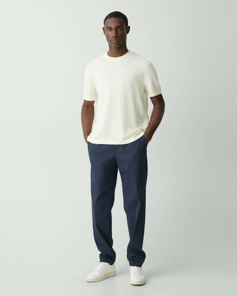 Eggshell Sweaters + Cardigans Damian Short-Sleeve Tee In Cotton Theory Men - 5