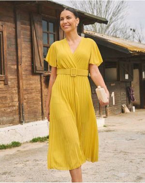 Elodi Pleated Dress Mustard Polín Et Moi Dresses Women - 1