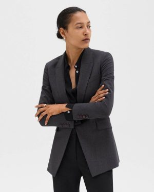 Etiennette Blazer In Good Wool Charcoal Melange Blazers + Jackets Women Theory - 1
