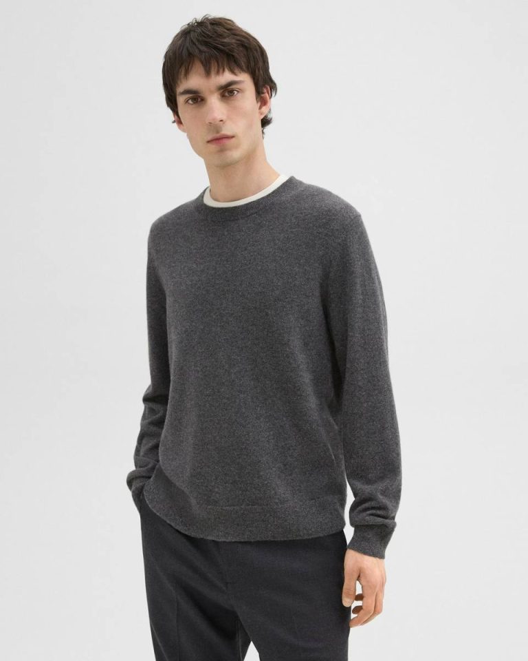 Grey Heather Men Sweaters + Cardigans Theory Hilles Crewneck Sweater In Cashmere - 2
