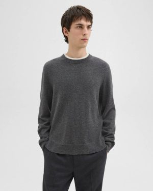 Grey Heather Men Sweaters + Cardigans Theory Hilles Crewneck Sweater In Cashmere - 1