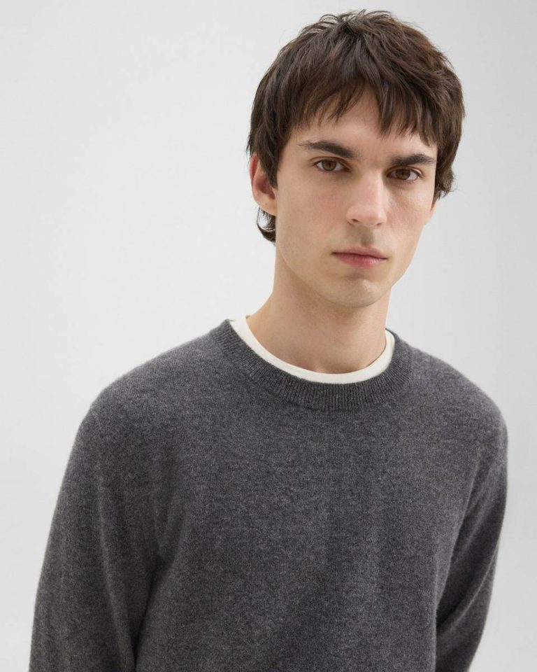 Grey Heather Men Sweaters + Cardigans Theory Hilles Crewneck Sweater In Cashmere - 4
