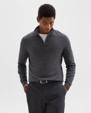 Grey Heather Sweaters + Cardigans Men Theory Hilles Quarter-Zip Sweater In Cashmere - 1
