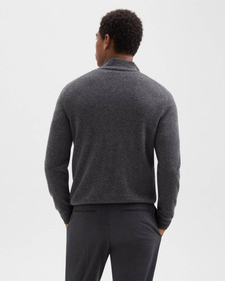 Grey Heather Sweaters + Cardigans Men Theory Hilles Quarter-Zip Sweater In Cashmere - 4