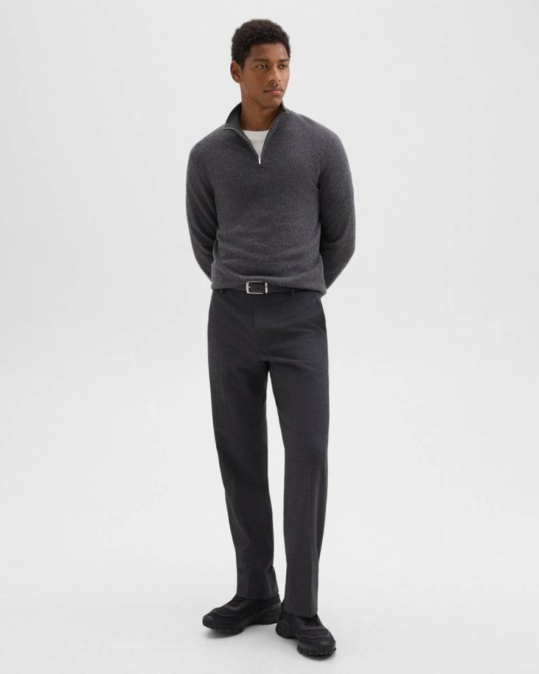 Grey Heather Sweaters + Cardigans Men Theory Hilles Quarter-Zip Sweater In Cashmere - 5