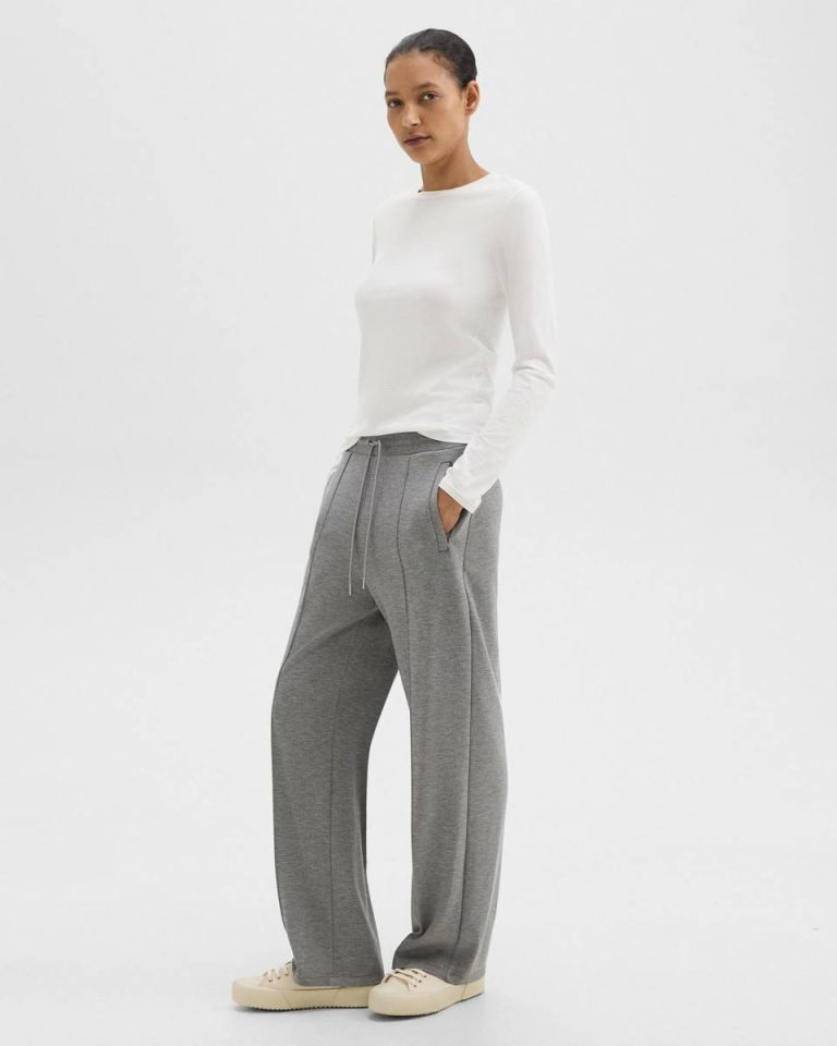 Grey Mel/Oat Mel Pants Women Theory Track Pant In Double-Knit Jersey - 2