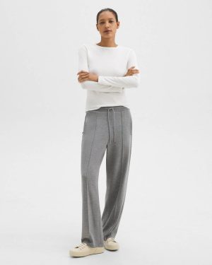 Grey Mel/Oat Mel Pants Women Theory Track Pant In Double-Knit Jersey - 1