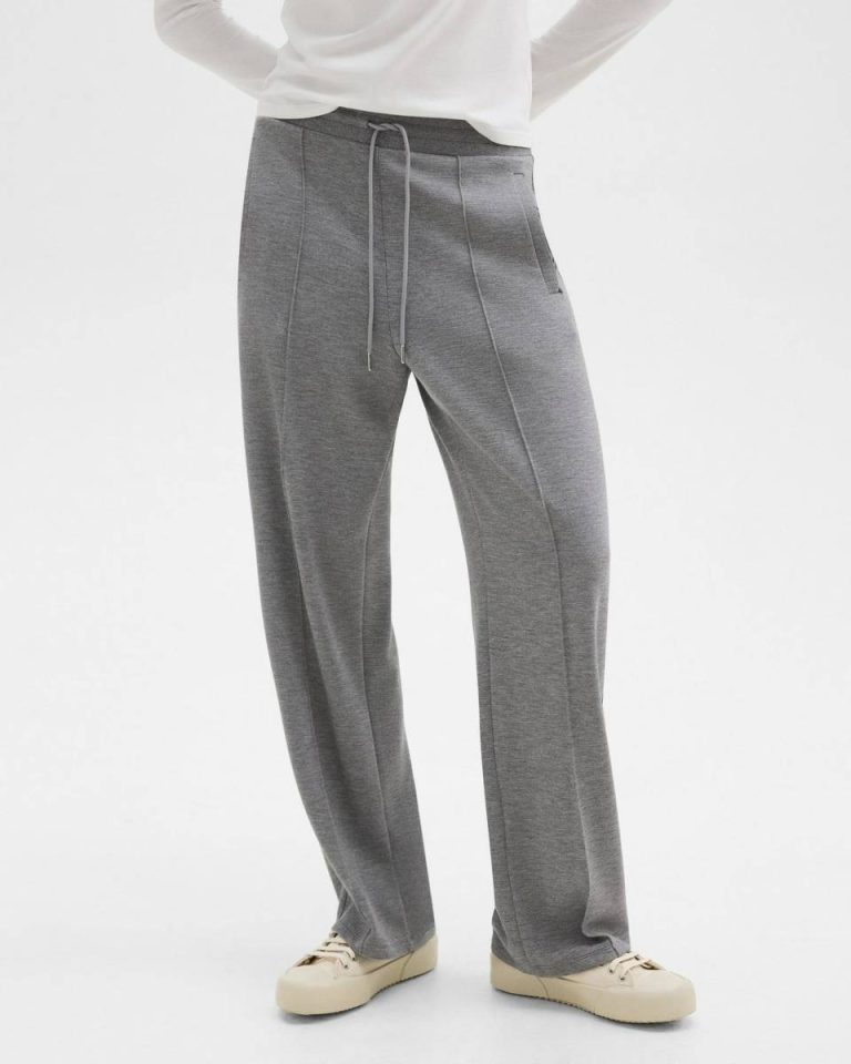 Grey Mel/Oat Mel Pants Women Theory Track Pant In Double-Knit Jersey - 4