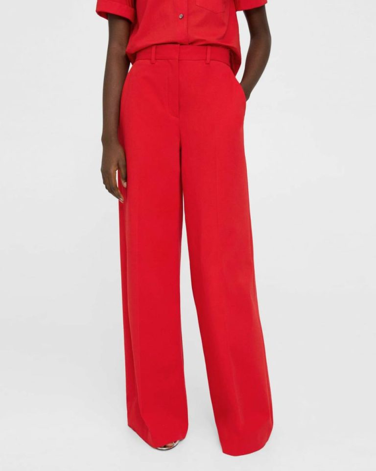 High-Waist Wide-Leg Pant In Stretch Cotton Twill Women Pants Theory Grenadine - 2
