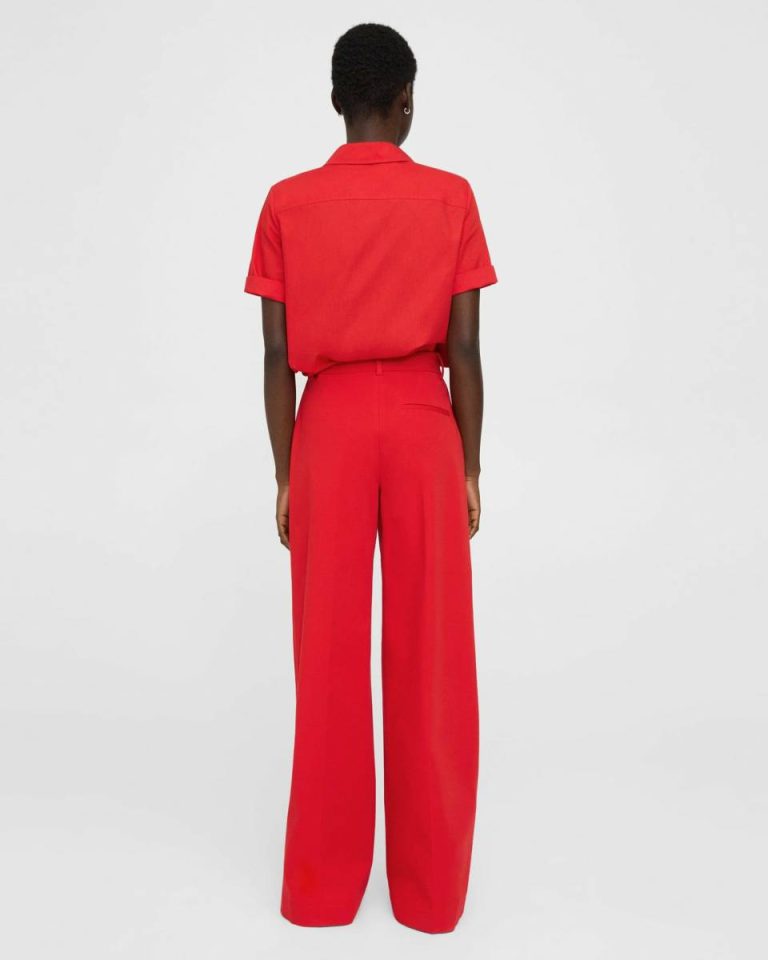 High-Waist Wide-Leg Pant In Stretch Cotton Twill Women Pants Theory Grenadine - 4