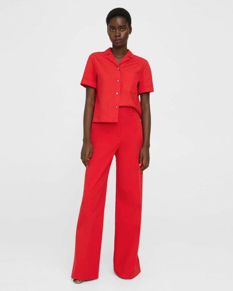 High-Waist Wide-Leg Pant In Stretch Cotton Twill Women Pants Theory Grenadine - 1