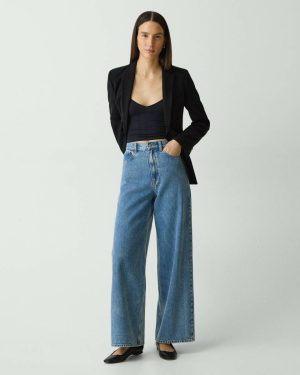 High-Waisted Wide-Leg Pant In Relaxed Denim Women Theory Ice Blue Pants - 1