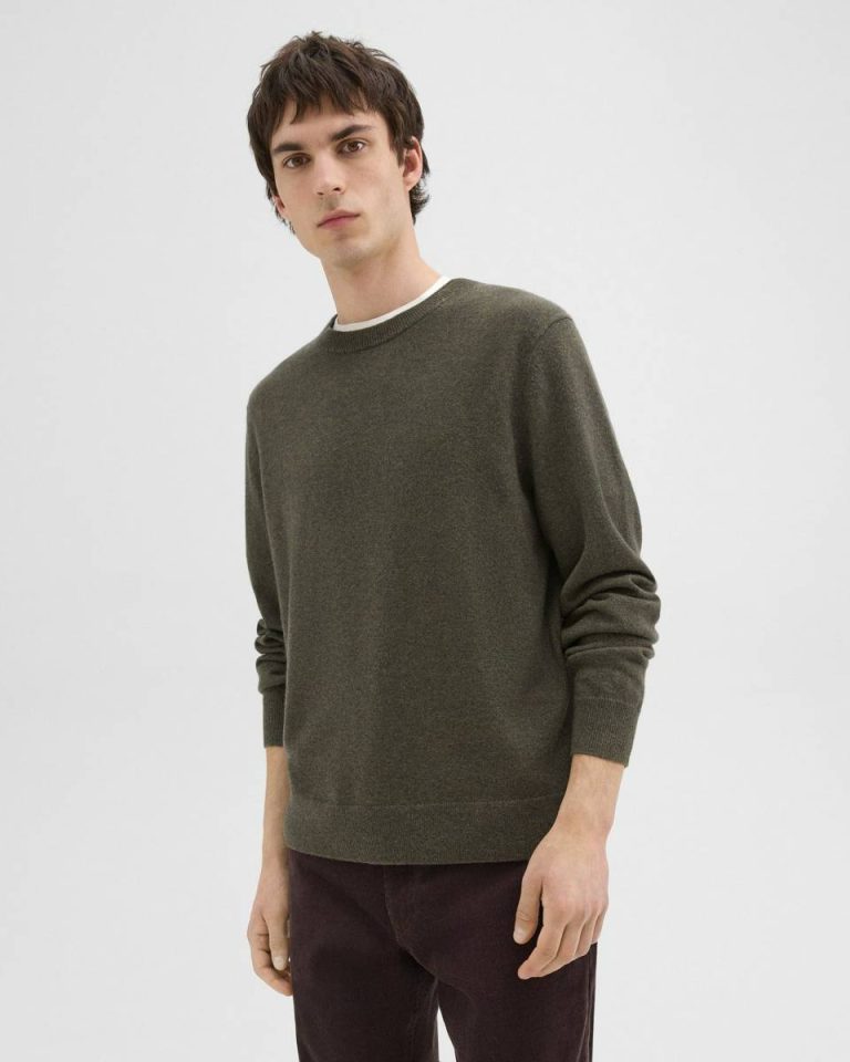Hilles Crewneck Sweater In Cashmere Hunter Green Melange Theory Men Sweaters + Cardigans - 2