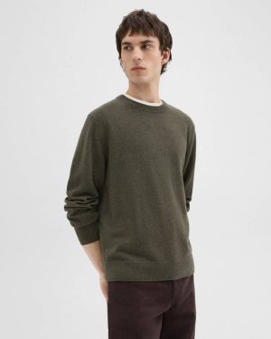 Hilles Crewneck Sweater In Cashmere Hunter Green Melange Theory Men Sweaters + Cardigans - 1