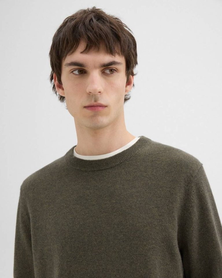 Hilles Crewneck Sweater In Cashmere Hunter Green Melange Theory Men Sweaters + Cardigans - 4
