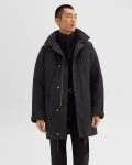 Hooded Parka In Wool-Blend Twill Men Charcoal Outerwear Theory - 1