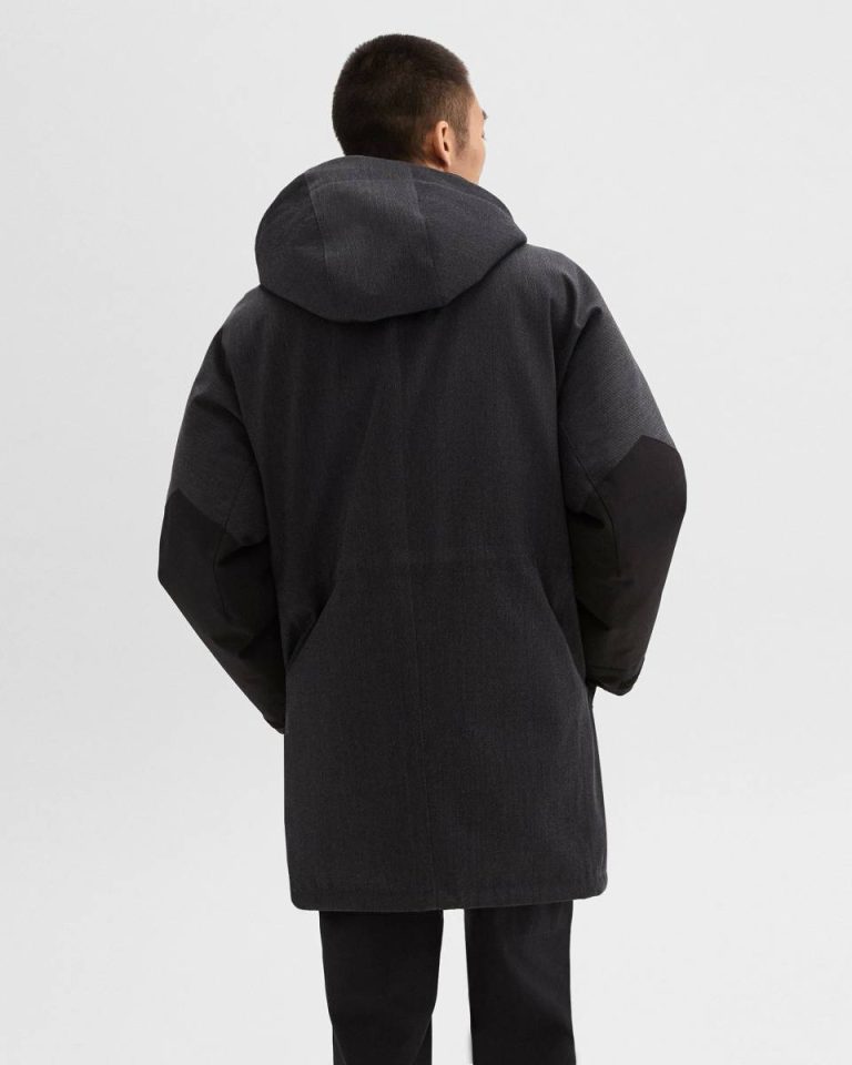 Hooded Parka In Wool-Blend Twill Men Charcoal Outerwear Theory - 3